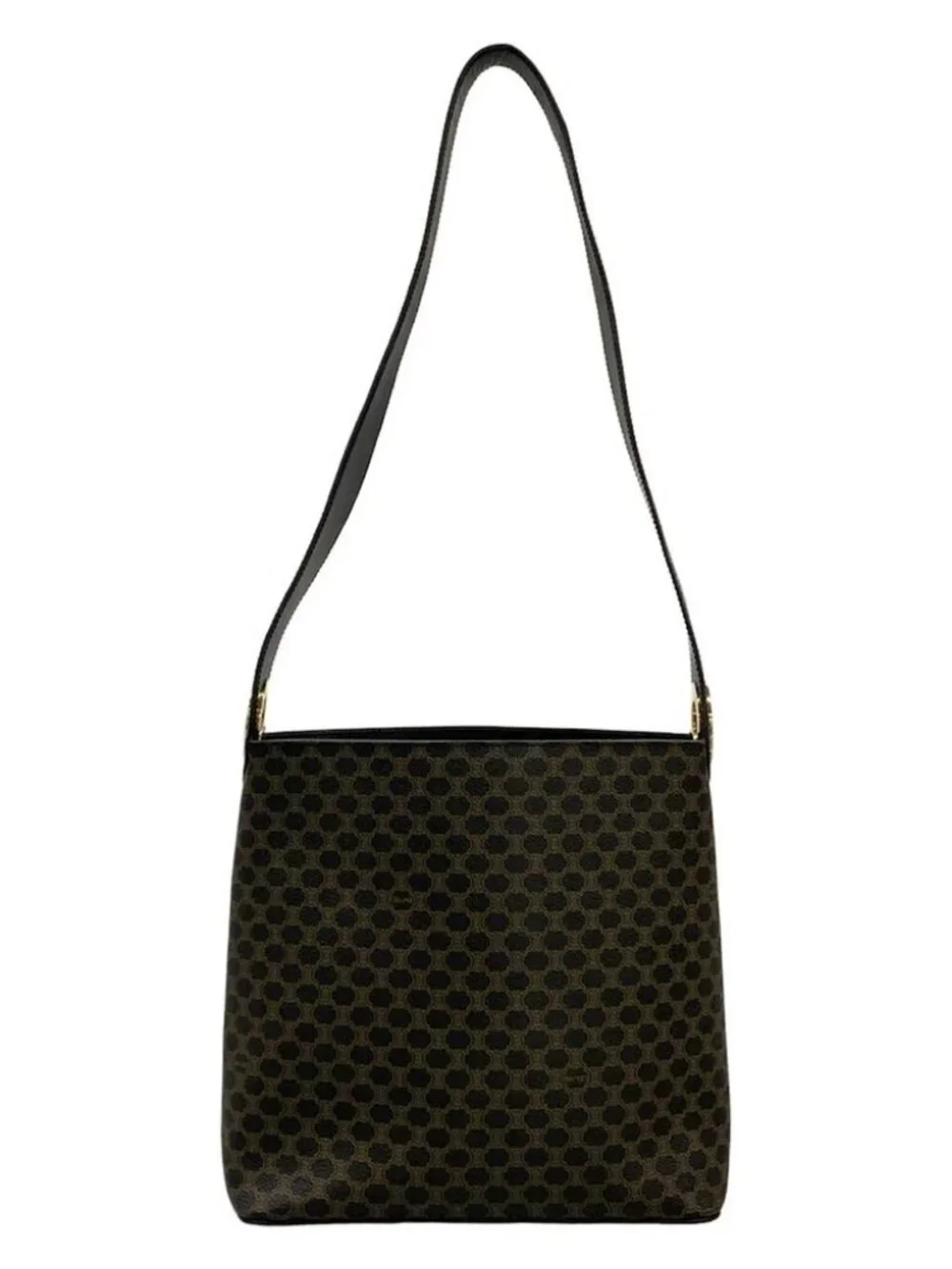 CELINE Macadam/Circle Logo Black Brown PVC Leather Shoulder Bag - Picture 1 of 15